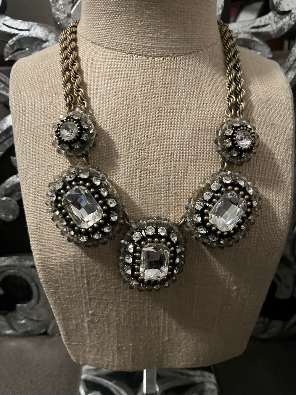 Banana Republic Clear Crystal and Gold-Tone Statement Necklace